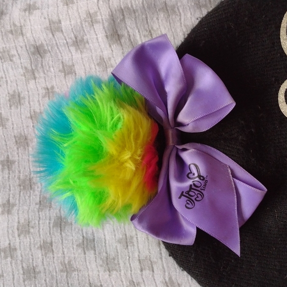 JoJo Siwa Beanie Hat with Bow and Rainbow Fur Ball - Picture 2 of 5